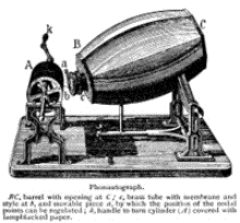 Gravure du XIXe siècle du phonautographe inventé par Édouard-Léon Scott de Martinville.